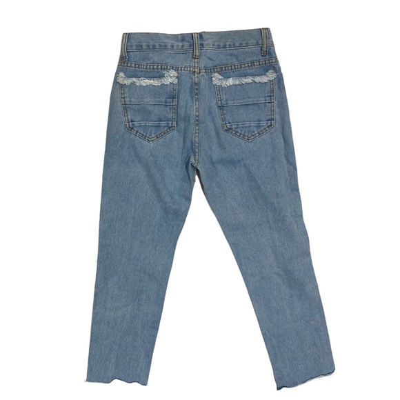 LMHX Light Wash Ripped Denim Jeans With Ruffle Side Detail - Picture 3 of 5